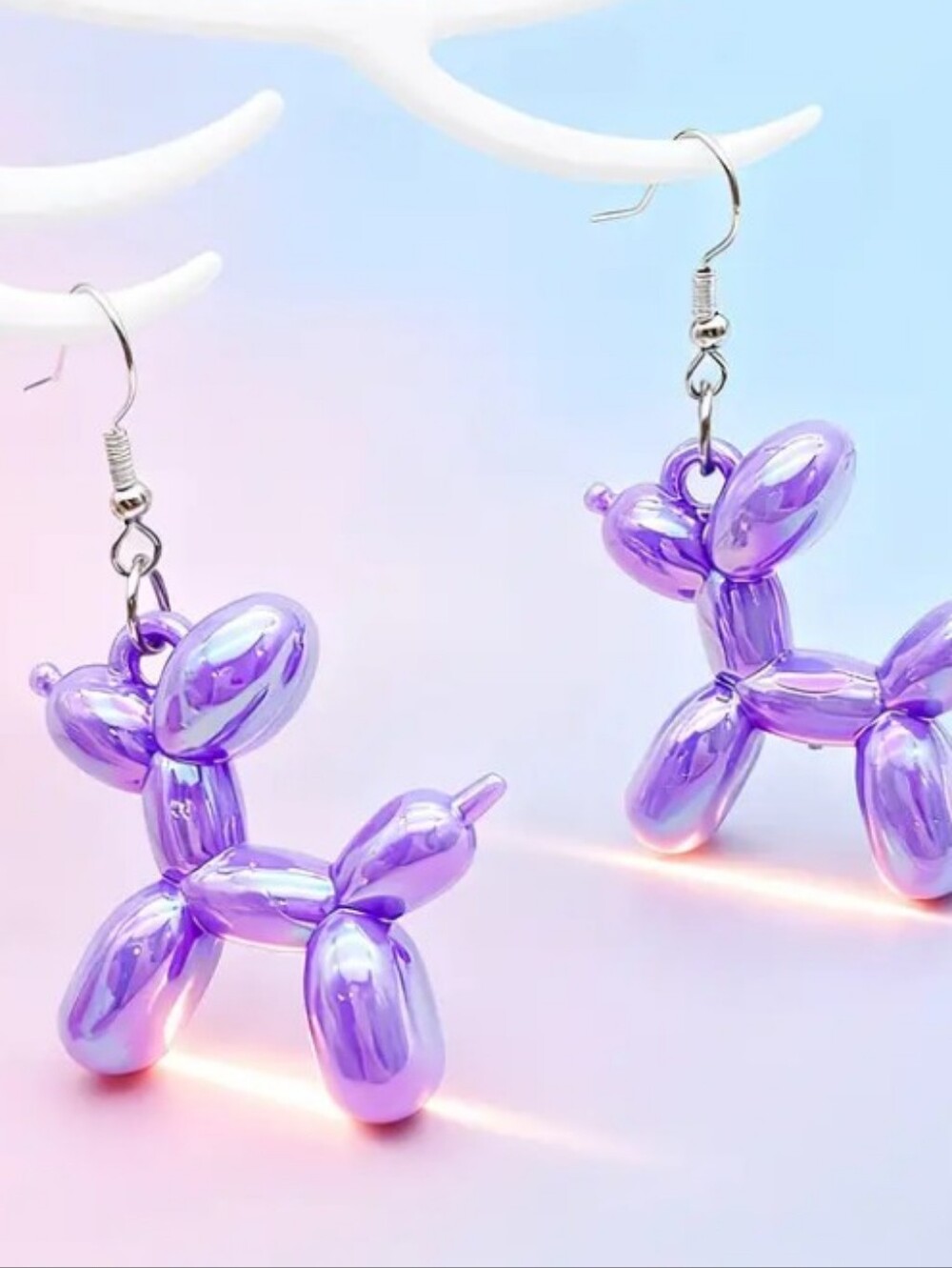 Purple Balloon Dog Drop Earrings